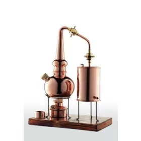  Mini-alambic de 2 litri pentru whisky, pe suport din lemn, cu arzător cu alcool